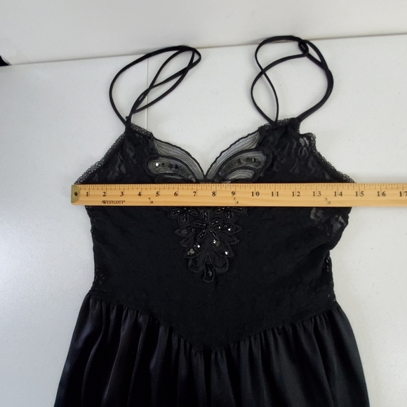 Vintage Cinema Etoile Beaded Slip Dress Size M Black Mesh Lace Sequin Retro Glam - Picture 9 of 16